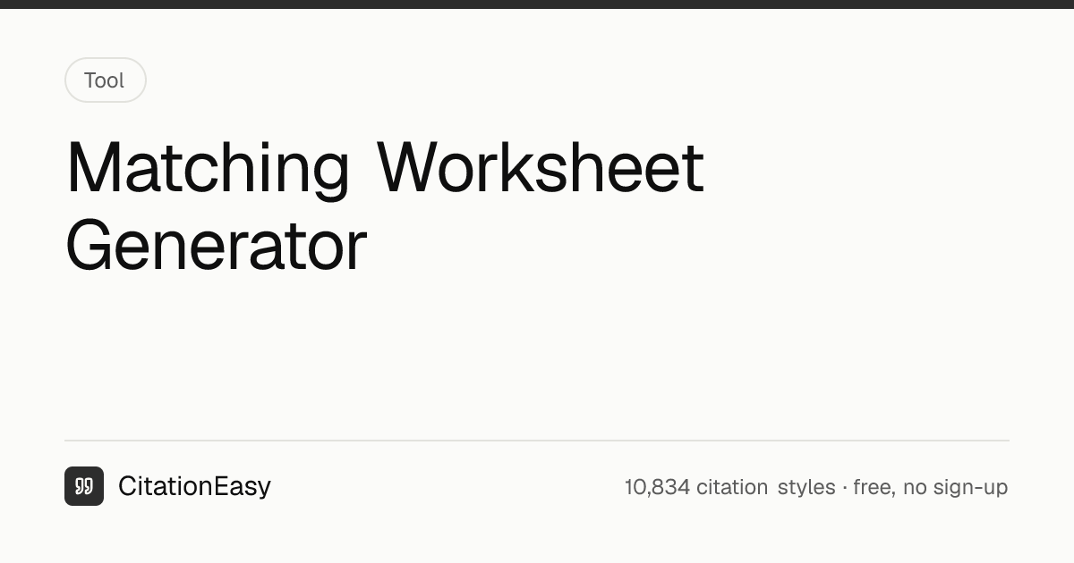 Matching Worksheet Generator - Printable with Answer Key | CitationEasy