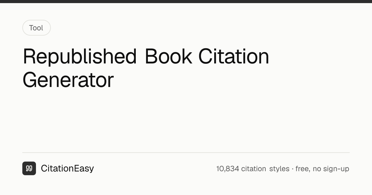 Republished Book Citation Generator - Classics & Reprints | CitationEasy