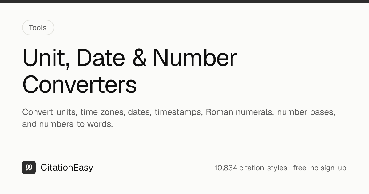 Unit, Date & Number Converters - Time Zones, Calendars | CitationEasy
